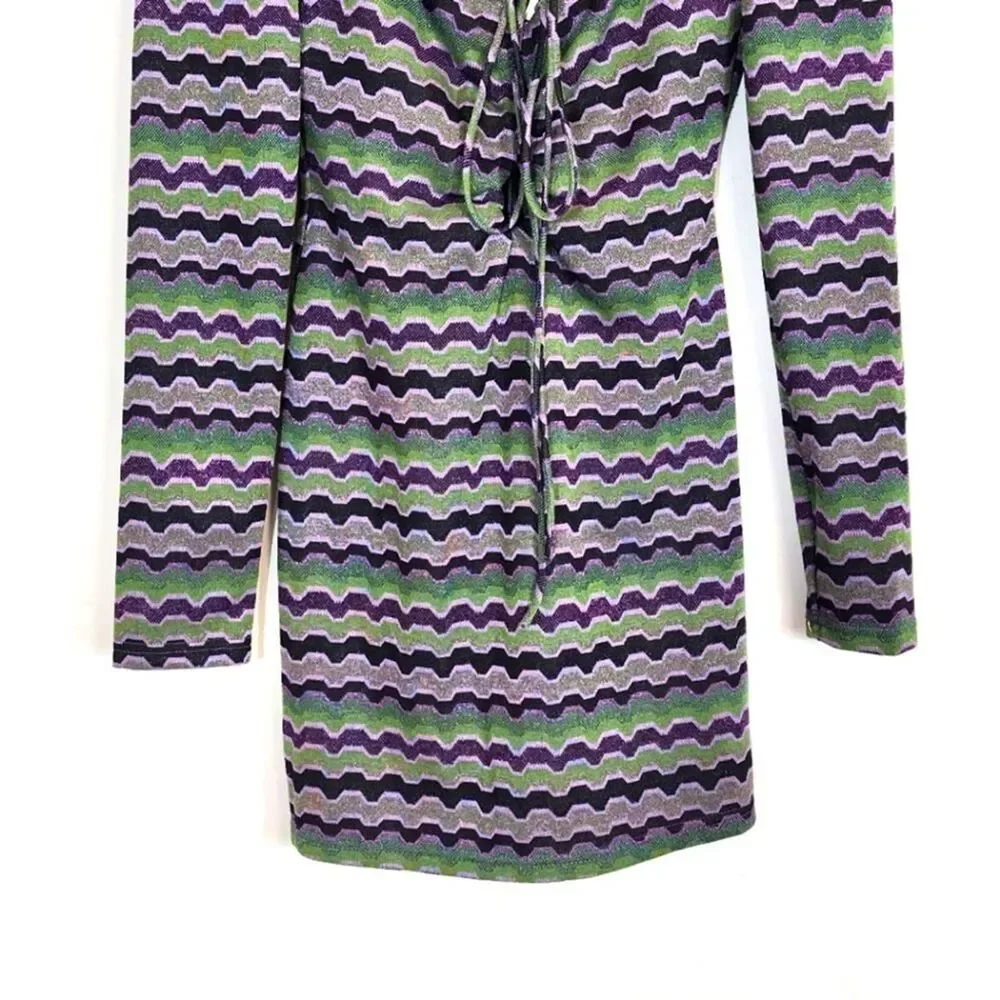 NWT Zara Green Purple Metallic Geo Striped 90s Y2K Cutout Mini Dress Size Small